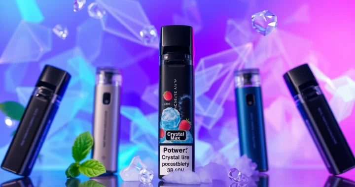 Close-up of a crystal vape 6000 puffs device showcasing its vibrant flavors and sleek design, perfect for users seeking a long-lasting vaping experience.